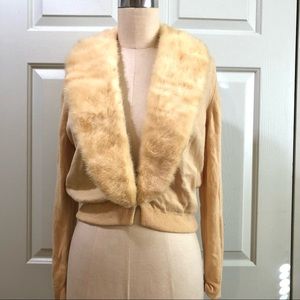 Vintage Maurice Bruder Mink Cream Collar Cashmere Cardigan Sweater Size L